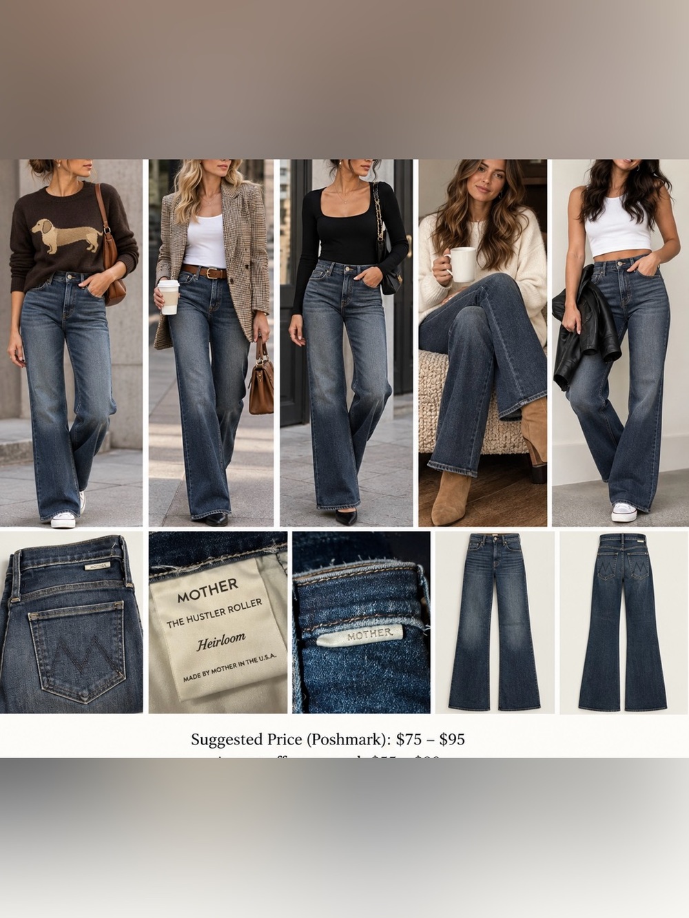 MOTHER Wide-Leg High-Rise Jeans in Dark Blue Wash